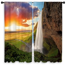 Waterfall Iceland Seljalandsfoss Window Curtains 58913545