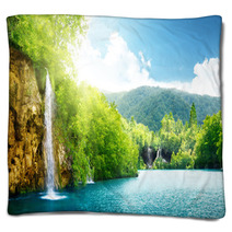 Waterfall In Deep Forest Blankets 29434410
