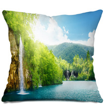 Waterfall In Deep Forest Pillows 29434410