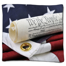 We The People - Constitution Document And American Flag. Blankets 83082400