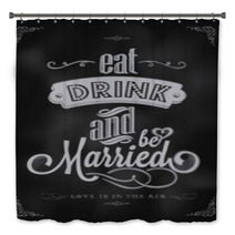 Wedding Typographic Invitation On Blackboard With Chalk Bath Decor 51569989