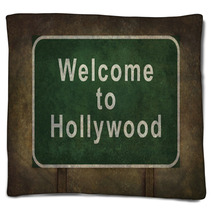 Welcome To Hollywood Roadside Sign Illustration Blankets 93282289