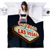 Welcome To Las Vegas Neon Sign At Night Blankets 9049386