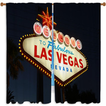 Welcome To Las Vegas Neon Sign At Night Window Curtains 9049386