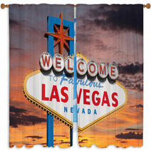 Welcome To Las Vegas Sign With Sunset Sky Window Curtains 53421662