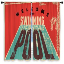 Welcome To The Swimming Pool Swimming Typographical Vintage Grunge Style Poster Retro Vector Illustration Window Curtains 95905539