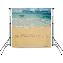 Welcome Written In A Sandy Tropical Beach Backdrops 6653478