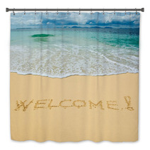Welcome Written In A Sandy Tropical Beach Bath Decor 6653478