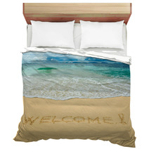 Welcome Written In A Sandy Tropical Beach Bedding 6653478