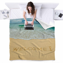 Welcome Written In A Sandy Tropical Beach Blankets 6653478