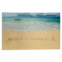 Welcome Written In A Sandy Tropical Beach Rugs 6653478