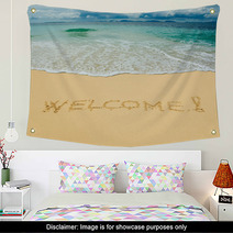 Welcome Written In A Sandy Tropical Beach Wall Art 6653478