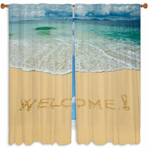 Welcome Written In A Sandy Tropical Beach Window Curtains 6653478
