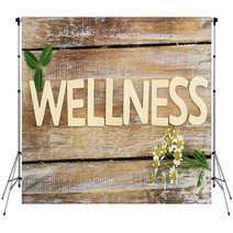 Wellness Written With Wooden Letters, Chamomile Flowers On Wood Backdrops 72887337