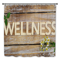 Wellness Written With Wooden Letters, Chamomile Flowers On Wood Bath Decor 72887337