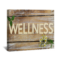 Wellness Written With Wooden Letters, Chamomile Flowers On Wood Wall Art 72887337