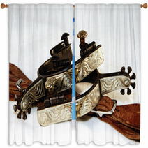 Western Silver Spurs And Spur Leathers Window Curtains 55010130