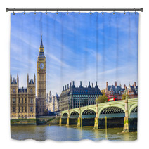 Westminster Bridge, Houses Of Parliament And Thames River, UK Bath Decor 63855714