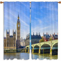 Westminster Bridge, Houses Of Parliament And Thames River, UK Window Curtains 63855714