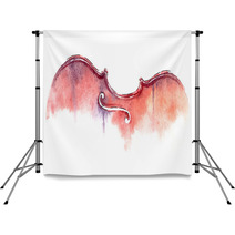 Wet Wash Watercolor Violin On White Background Backdrops 222170369