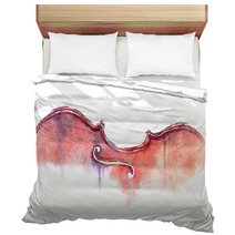 Wet Wash Watercolor Violin On White Background Bedding 222170369