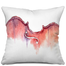 Wet Wash Watercolor Violin On White Background Pillows 222170369