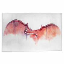 Wet Wash Watercolor Violin On White Background Rugs 222170369