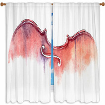 Wet Wash Watercolor Violin On White Background Window Curtains 222170369