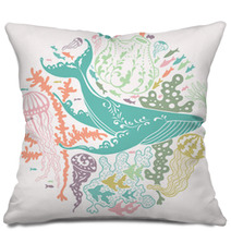 Whale In The Sea Vector Illustration Pillows 137908867