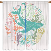Whale In The Sea Vector Illustration Window Curtains 137908867