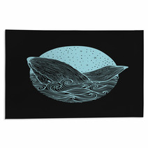 Whale Jumping Out Of The Waves On A Night Starry Sky And Curl Waves Background With Doodle Zentangle Elements Design For Clothing Print Cards Invitations Printing Cover Isolated On White Background Rugs 127830059