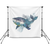 Whale Sea Animal Watercolor Hand Painted Illustration Isolated On White Background Backdrops 198472033