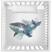 Whale Sea Animal Watercolor Hand Painted Illustration Isolated On White Background Nursery Decor 198472033