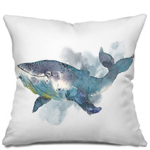 Whale Sea Animal Watercolor Hand Painted Illustration Isolated On White Background Pillows 198472033