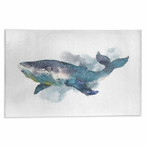 Whale Sea Animal Watercolor Hand Painted Illustration Isolated On White Background Rugs 198472033