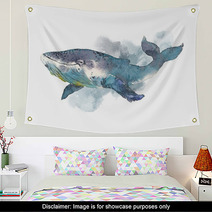 Whale Sea Animal Watercolor Hand Painted Illustration Isolated On White Background Wall Art 198472033