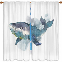 Whale Sea Animal Watercolor Hand Painted Illustration Isolated On White Background Window Curtains 198472033