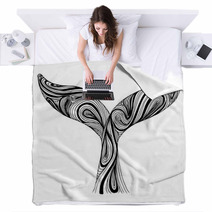 Whale Tail Freehand Sketch Ornament Artistic Vector Illustration For Tattoo T Shirt Print Sea Ocean Animal Collection Blankets 124139359