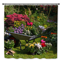 Wheelbarrow And Trays With New Plants Bath Decor 35876959