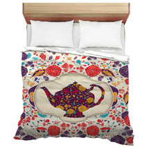 Whimsical Colorful Tea Pot And Roses Bedding 43715400