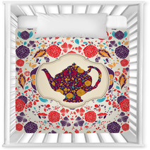 Whimsical Colorful Tea Pot And Roses Nursery Decor 43715400