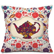 Whimsical Colorful Tea Pot And Roses Pillows 43715400