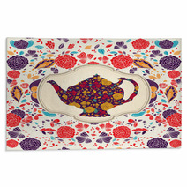 Whimsical Colorful Tea Pot And Roses Rugs 43715400
