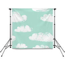 White Clouds Grunge Prints On Teal Blue Seamless Pattern Vector Backdrops 53399425