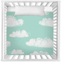 White Clouds Grunge Prints On Teal Blue Seamless Pattern Vector Nursery Decor 53399425