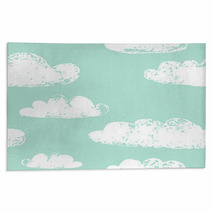White Clouds Grunge Prints On Teal Blue Seamless Pattern Vector Rugs 53399425