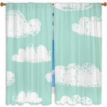 White Clouds Grunge Prints On Teal Blue Seamless Pattern Vector Window Curtains 53399425