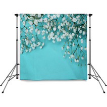 White Flowers On Blue Background Backdrops 60367806