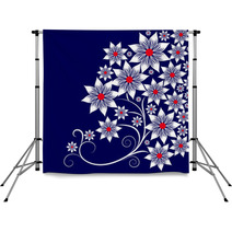 White Flowers On Blue Background Backdrops 71064827