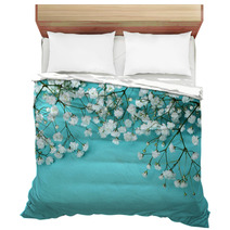 White Flowers On Blue Background Bedding 60367806